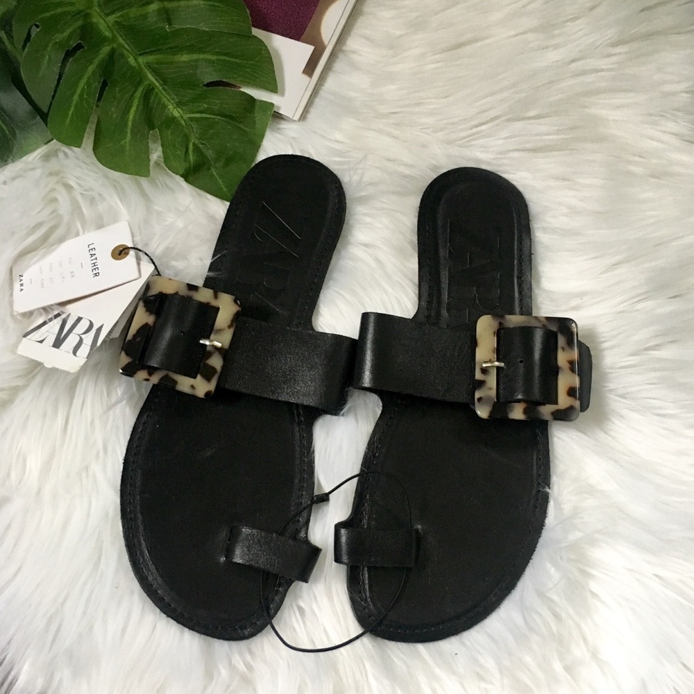Zara Leather Tortoise Shell Sandals
